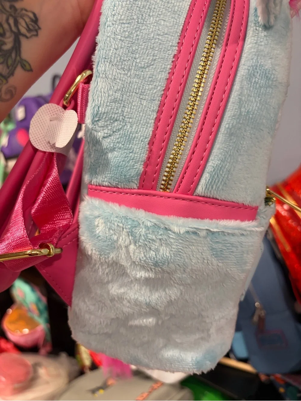 Loungefly Light Blue Pink Yellow Minion Unicorn Plush Mini Backpack